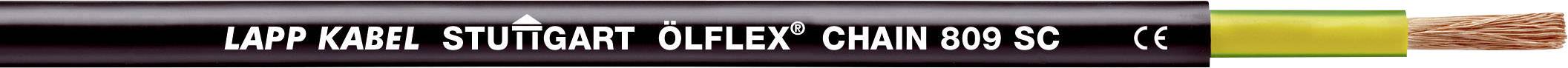 Schwarzes Kabel mit weißem Aufdruck 'LAPP KABEL STUTTGART ÖLFLEX CHAIN 809 SC'. Abschnitt des Kabels liegt frei.