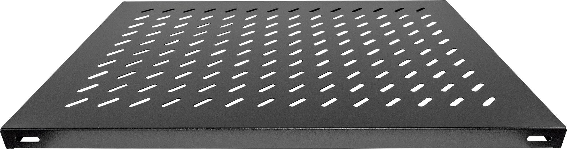 Metallisches Regalbrett mit gleichmäßigen, diagonalen Schlitzen über die gesamte Fläche verteilt.