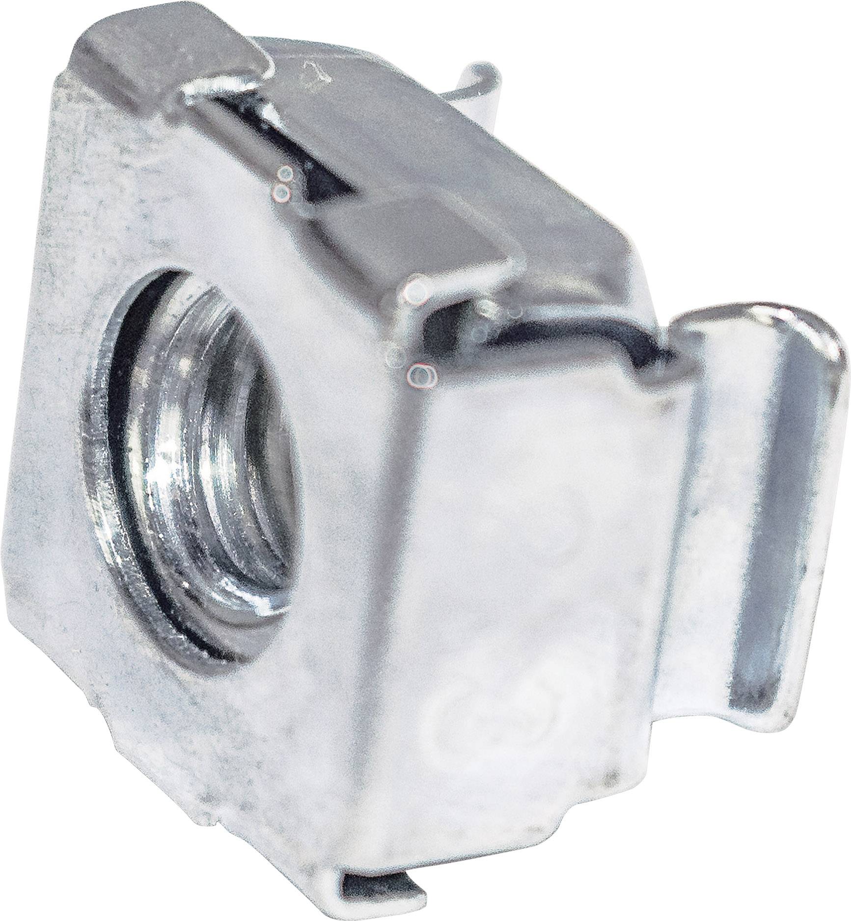 Metallkäfigmutter mit quadratischer Form, zum Einsetzen in ein Chassis oder Gestell.