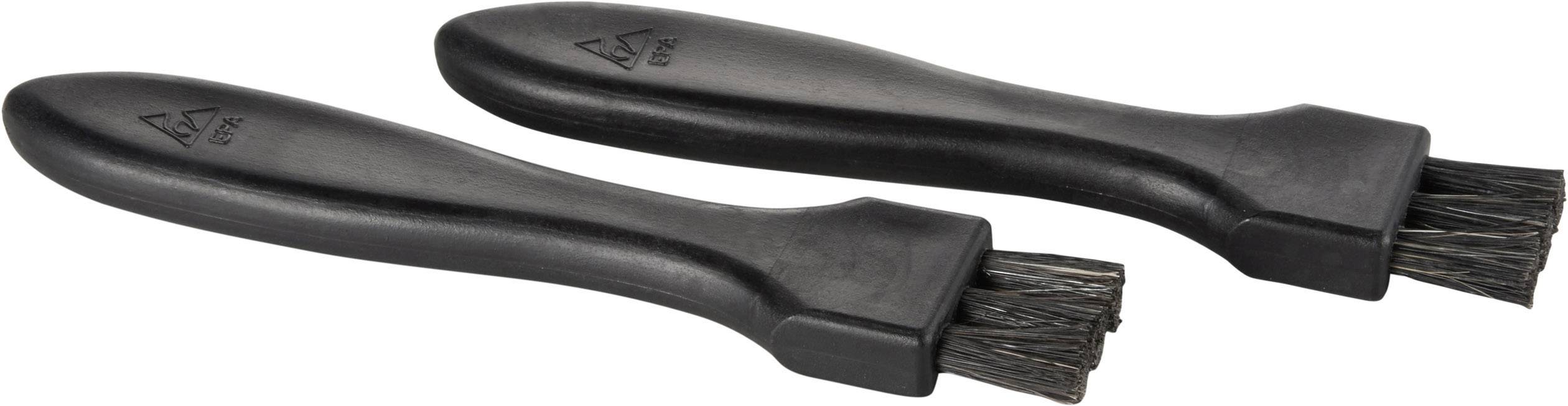 Zwei schwarze antistatische Bürsten mit Kunststoffgriffen, nebeneinander liegend. Ideal zum Staubentfernen bei empfindlichen Geräten.