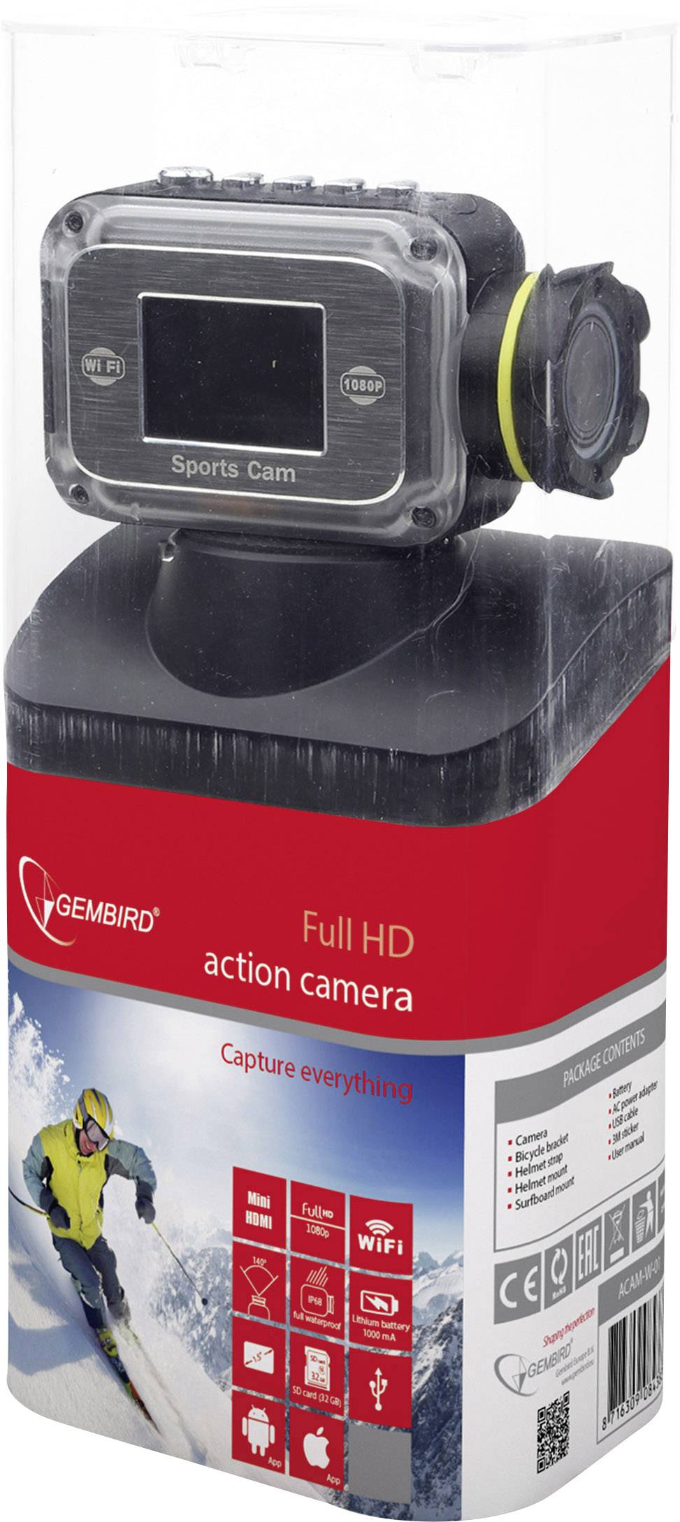 Gembird W-01 Action Cam Full-HD, WLAN, Wasserfest, NFC, Staubgeschützt