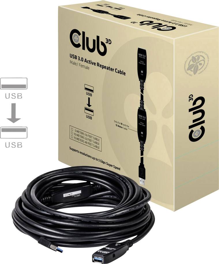 Club3D USB 3.0 Aktives Repeaterkabel 15 m