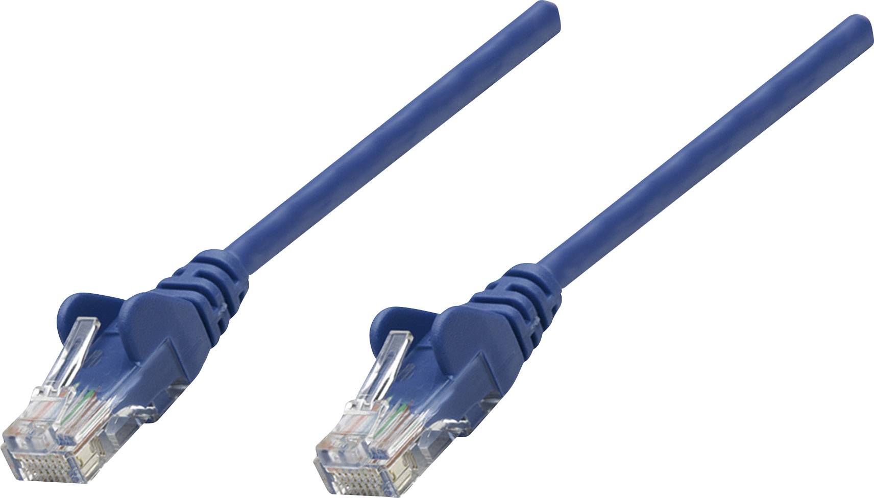 Zwei blaue Ethernet-Kabel mit RJ45-Steckern, die eine Netzwerkverbindung ermöglichen.