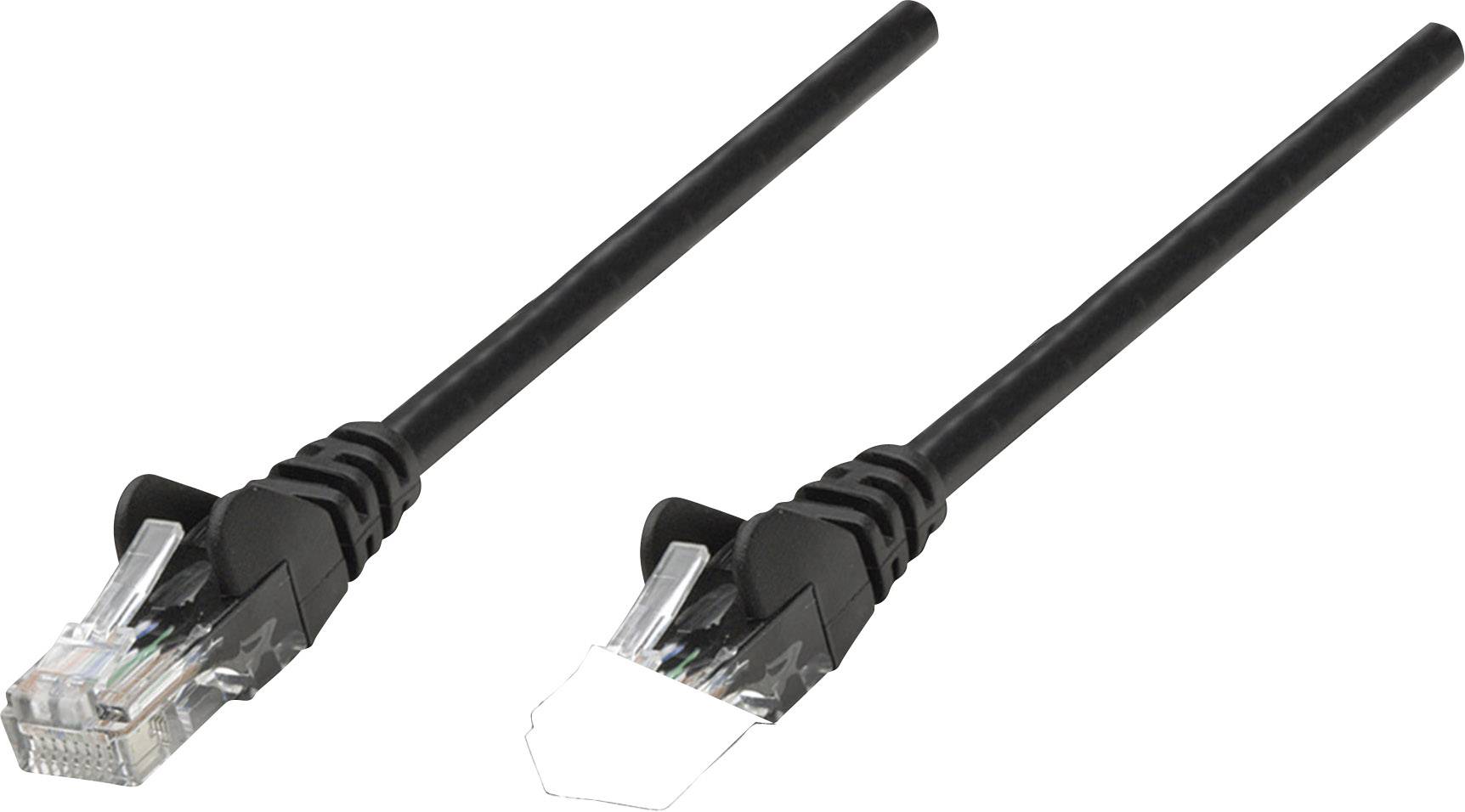 Zwei schwarze Ethernet-Kabel mit transparenten Steckern, nebeneinanderliegend.