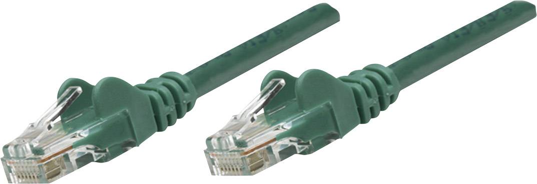 Zwei grüne Ethernet-Kabel mit RJ45-Steckern nebeneinander.