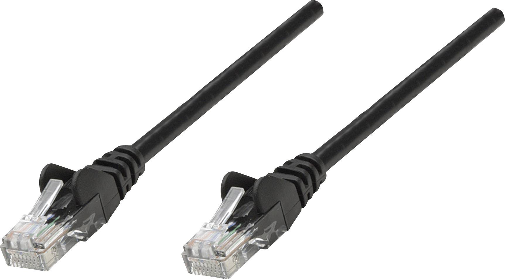 Zwei schwarze Ethernet-Kabel mit RJ45-Steckern liegen parallel nebeneinander, geeignet für Netzwerkverbindungen.