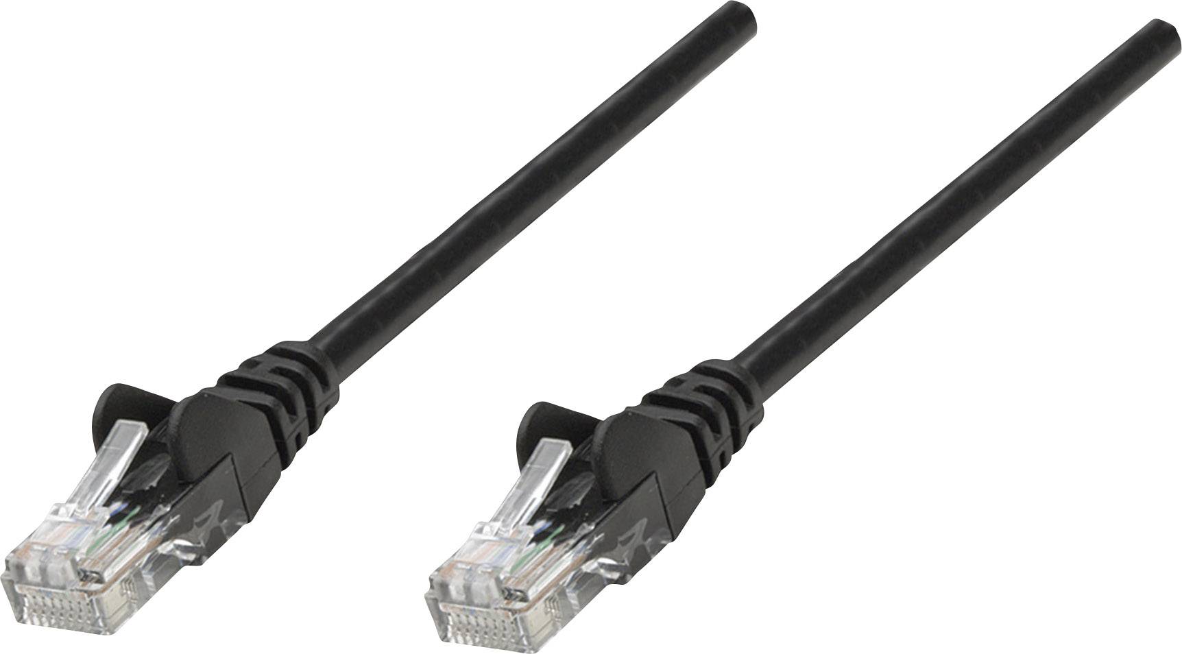 Zwei schwarze Ethernet-Kabel, beide mit RJ45-Steckern, dienen zur Datenübertragung in Netzwerken.