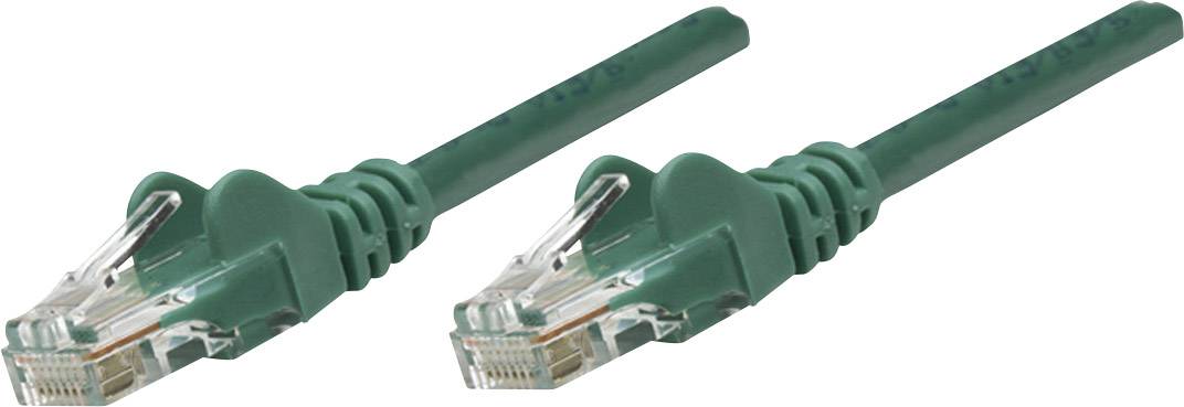 Zwei grüne Ethernet-Kabel mit Plastiksteckern liegen parallel nebeneinander.
