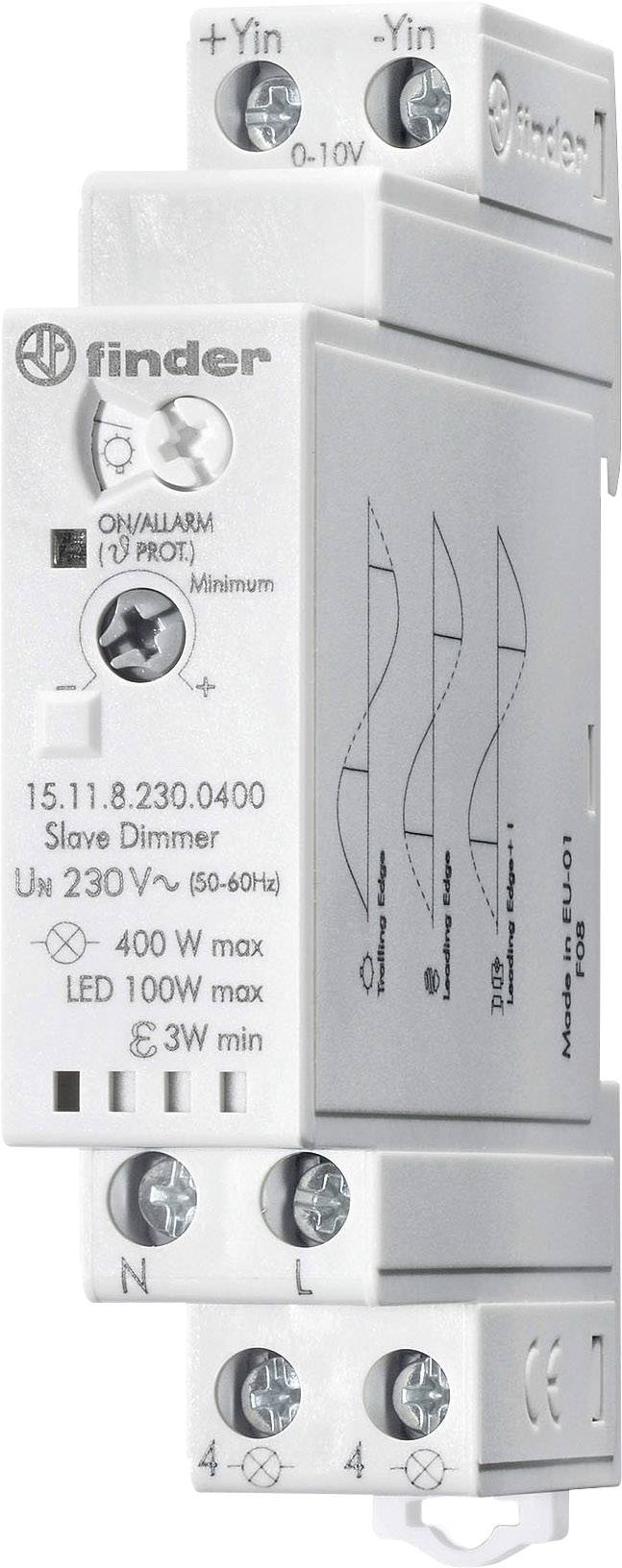 Elektronischer Dimmer (Finder-Modell) für Beleuchtung, zur Steuerung von Lichtintensität. Eingänge und Regler auf der Vorderseite.