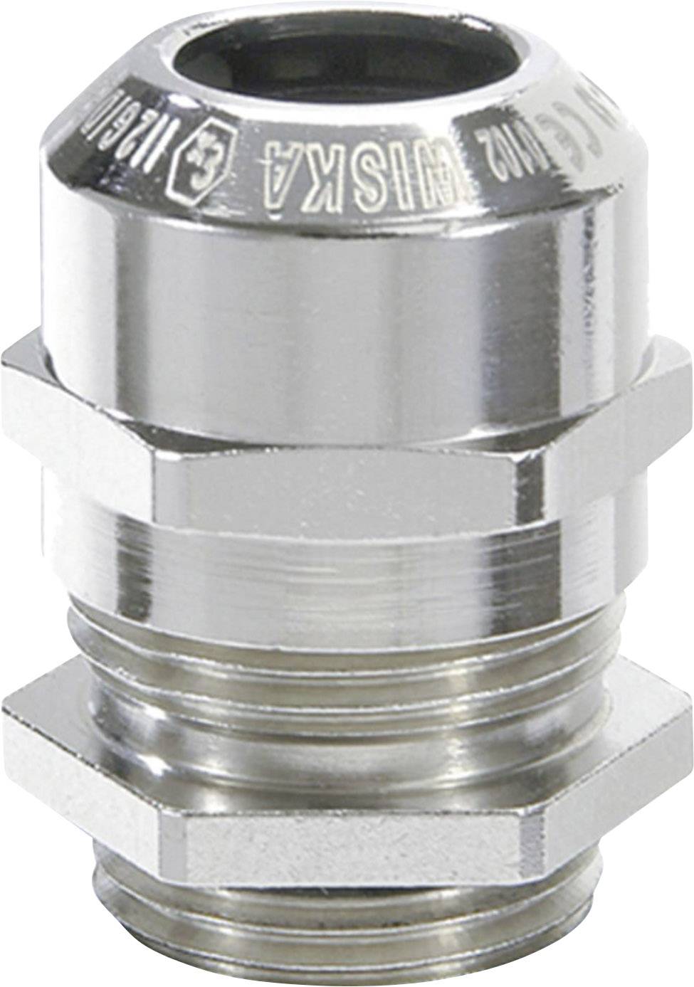 Metallkabelverschraubung in Silber, zylindrische Form, mit Riffelung für verbesserten Halt und Dichtheit, geeignet für Elektrokabel.