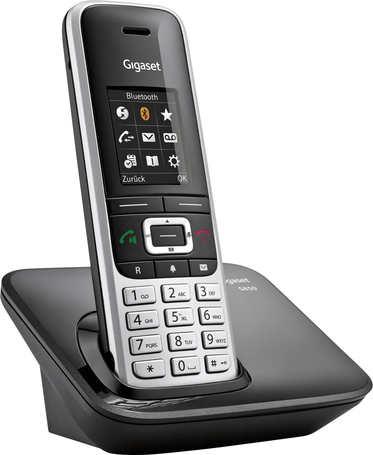 Gigaset S850 DECT, DECT/GAP, Bluetooth® Schnurloses Telefon analog Bluetooth, Headsetanschluss Platin, Schwarz