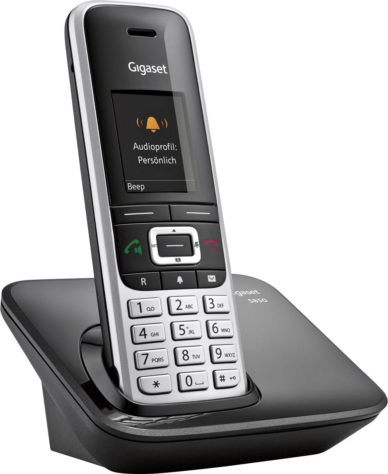 Gigaset S850 DECT, DECT/GAP, Bluetooth® Schnurloses Telefon analog Bluetooth, Headsetanschluss Platin, Schwarz