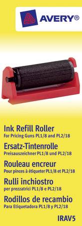 Avery Ersatz-Tintenrolle für Preisauszeichner PL1/8 und PL2/18, schwarz, in rotem Halter, Verpackungsvorderseite.