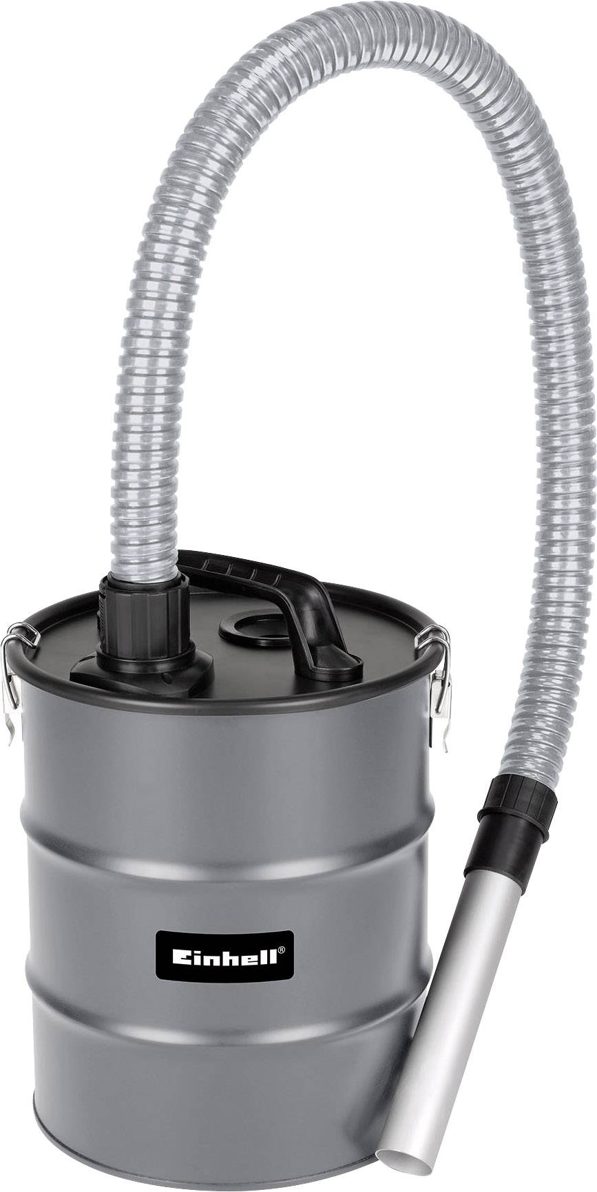 Grauer Aschesauger mit flexiblem Saugschlauch und Einhell-Logo auf der Vorderseite.