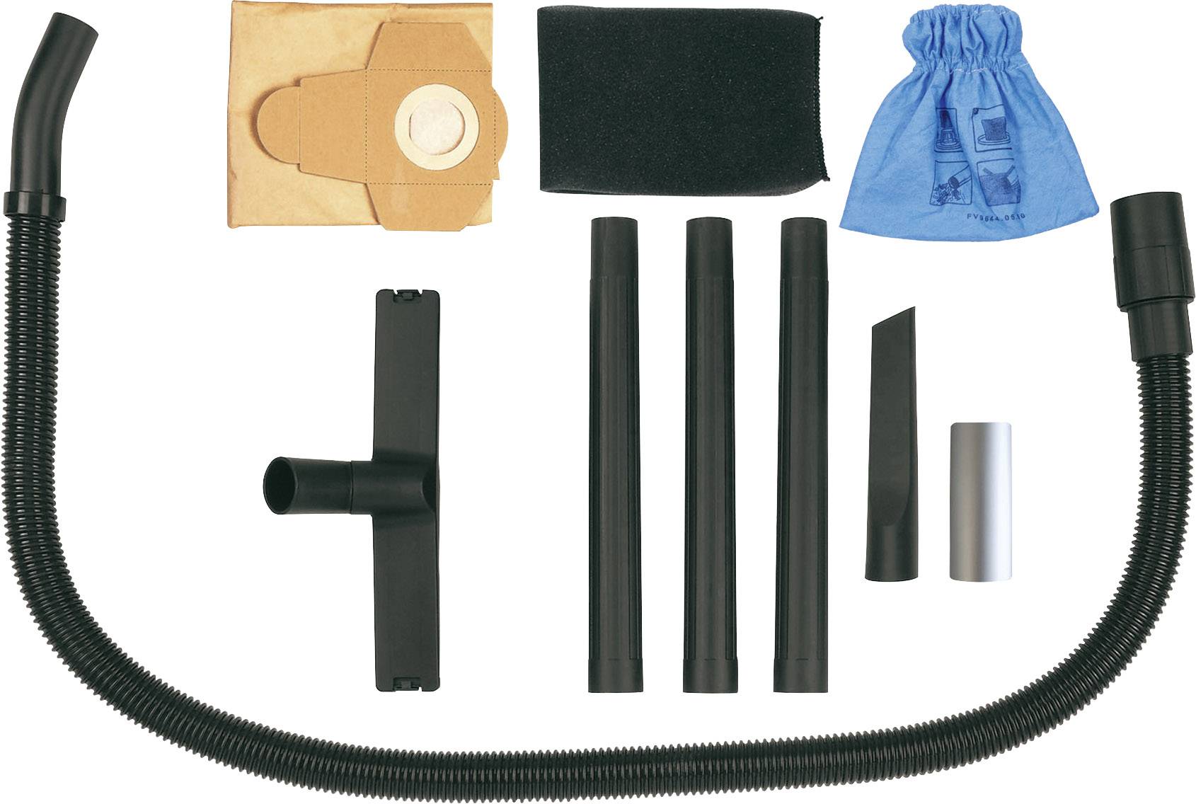 Staubsaugerzubehör-Set mit Schläuchen, Rohren, Düsen, Filtertüte und Beuteln. Geeignet für Reinigung und Wartung von Staubsaugern.