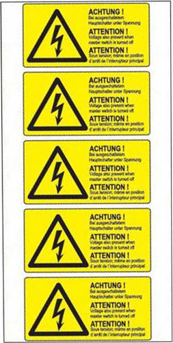 Warn-Kombischild Bei ausgeschaltetem Hauptschalter unter Spannung Folie selbstklebend (B x H) 74 mm x 37 mm 5 St.