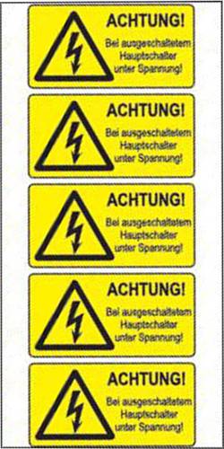 Warn-Kombischild Bei ausgeschaltetem Hauptschalter unter Spannung Folie selbstklebend 5St.