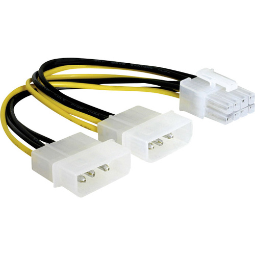 Delock Strom Anschlusskabel [2x IDE-Strom-Stecker 4pol. - 1x PCIe-Stecker 8pol.] 0.15 m Schwarz, Gelb