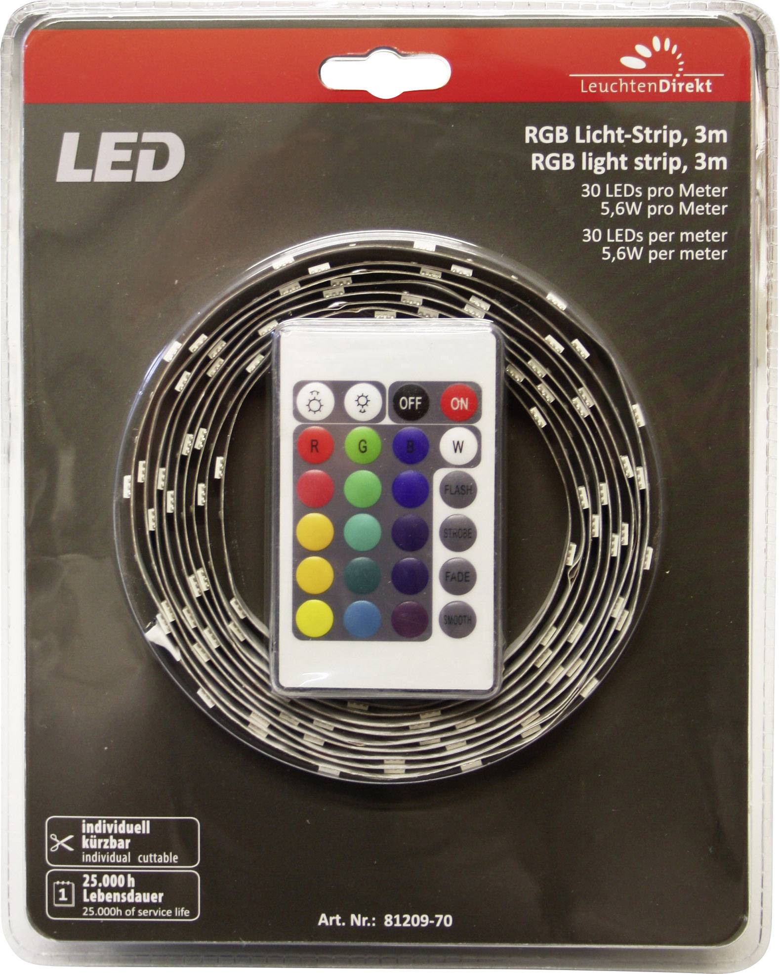 LeuchtenDirekt Teania 81209-70 LED-Streifen-Komplettset mit Stecker 12V 3m RGB