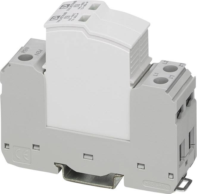 Ein weißer, rechteckiger elektrischer Leistungsschalter, montiert auf einer grauen Tragschiene.