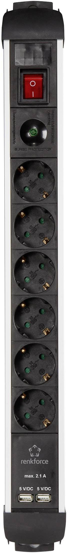 Renkforce 815A-CMB-SUSB Steckdosenleiste mit Schalter 6fach Schwarz, Silber Schutzkontakt 1St.