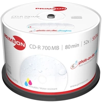 Primeon 2761109 CD-R 80 Rohling 700 MB 50 St. Spindel Bedruckbar, Hochglanz Oberfläche, Wasserfest, Wischfest Primeon 2761109 CD-R 80 Rohling 700 MB 50 St. Spindel Bedruckbar, Hochglanz Oberfläche, Wasserfest, Wischfest