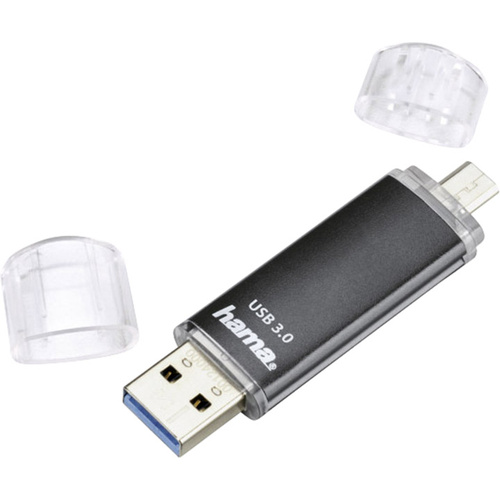 Mémoire supplémentaire USB pour smartphone/tablette Hama FlashPen "Laeta Twin" noir 128 GB USB 3.2 (1è gén.) (USB 3.0), Micro USB