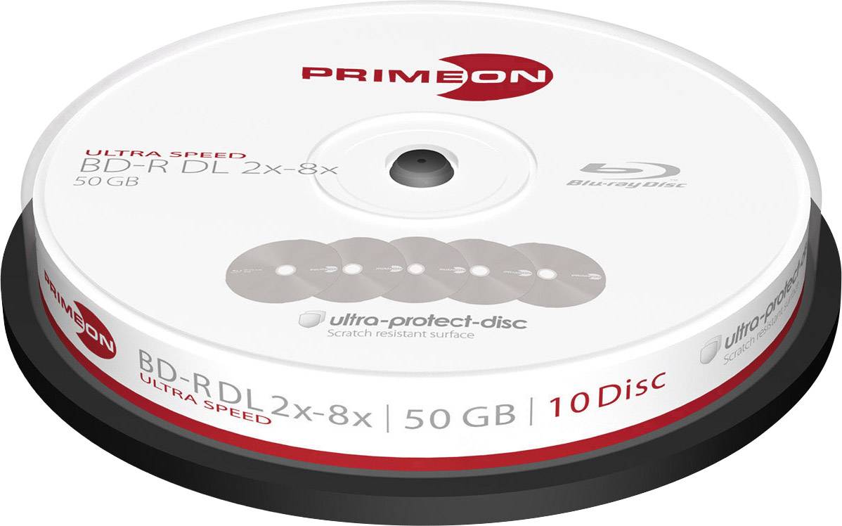 Primeon 2761311 Blu-ray BD-R DL Rohling 50 GB 10 St. Spindel Antikratzbeschichtung