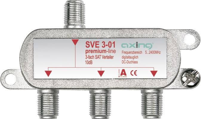 axing SVE03001 - Kabelsplitter - 75 Ohm - 5 - 2400 MHz - Silber - 1x F-type - 3x