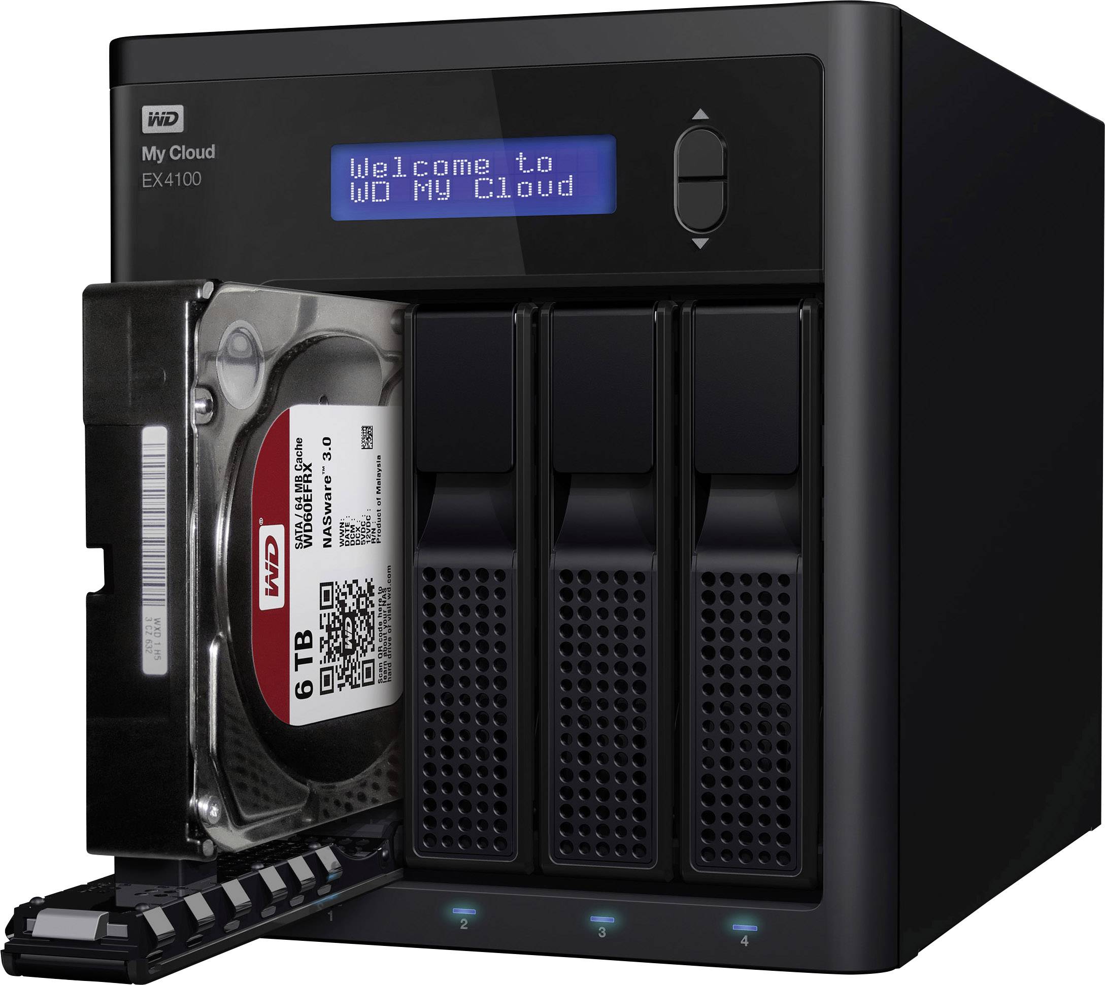 WD My Cloud™ EX4100 NAS-Server 8 TB 4 Bay bestückt mit WD Red™, Integriertes Display, Business Cloud WDBWZE0080KBK-EESN