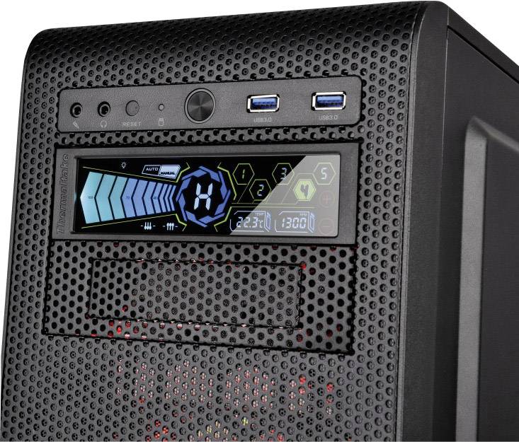 Thermaltake AC-010-B51NAN-A1 PC Lüftersteuerung 13,32 cm (5.25 Zoll) Anzahl Kanäle: 5 inkl. Touchscreen, inkl. Temperatur-Sensor