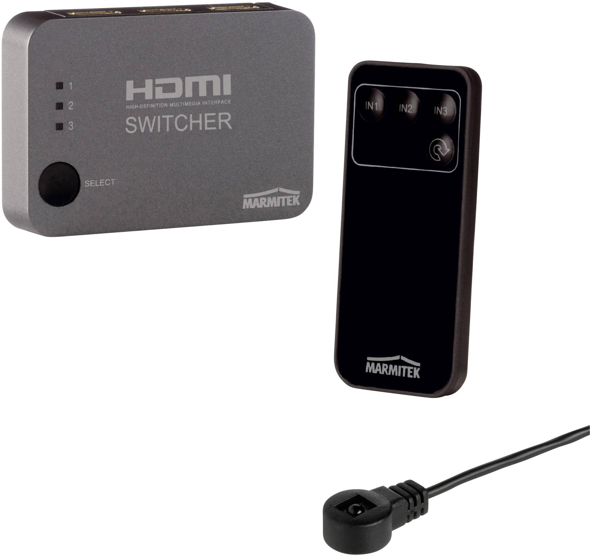 Marmitek Connect 310 UHD 3 Port HDMI-Switch mit Fernbedienung, 3D-Wiedergabe möglich 3840 x 2160 Pixel