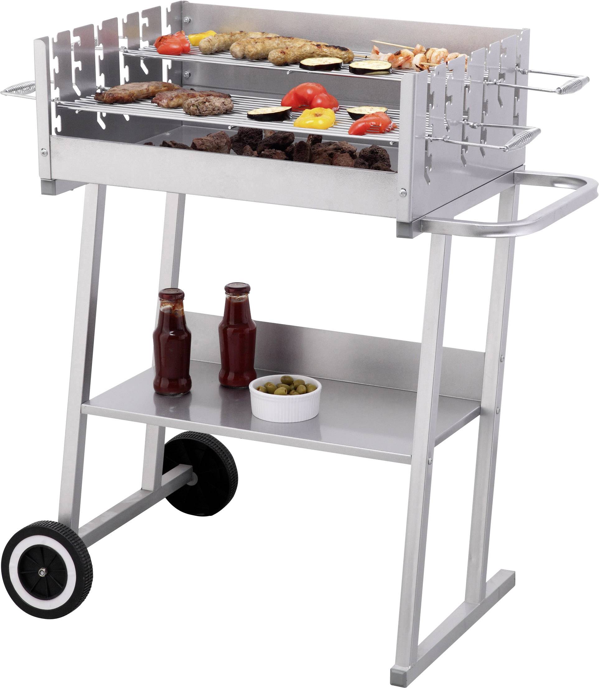 tepro Garten Pasadena Holzkohle Grill mit Windschutz Silber