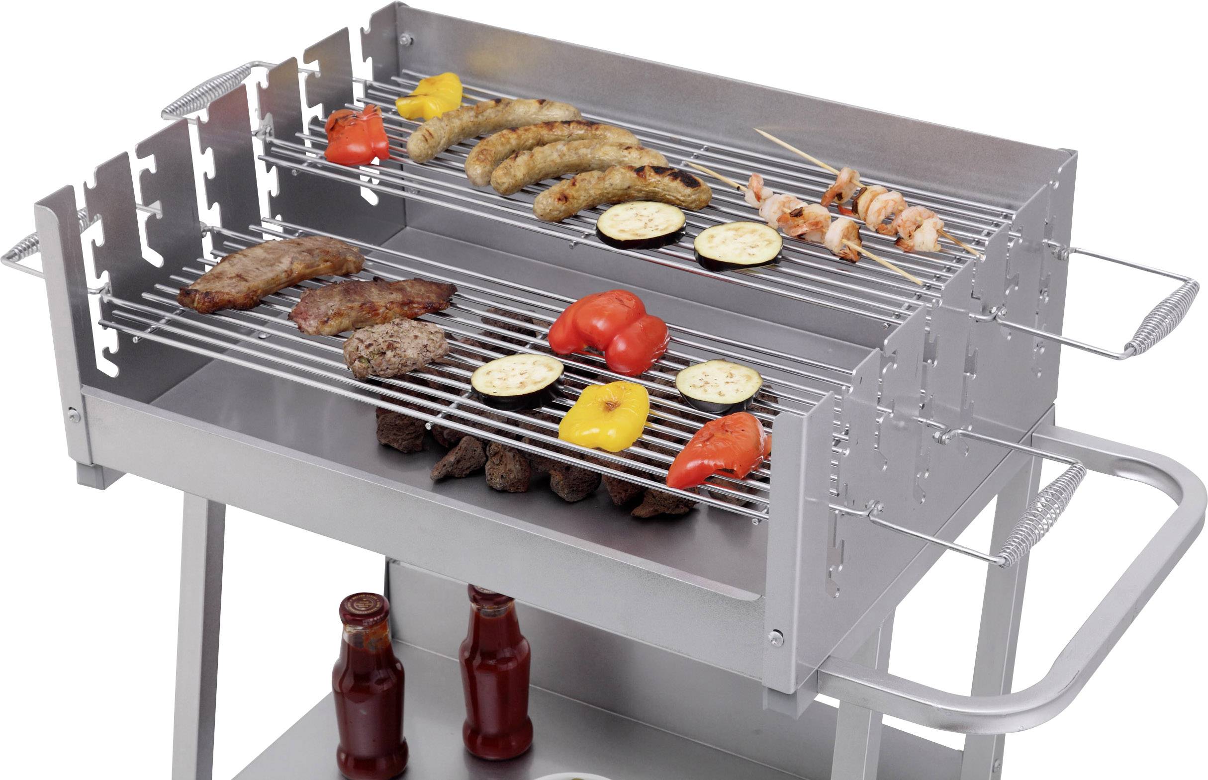 tepro Garten Pasadena Holzkohle Grill mit Windschutz Silber