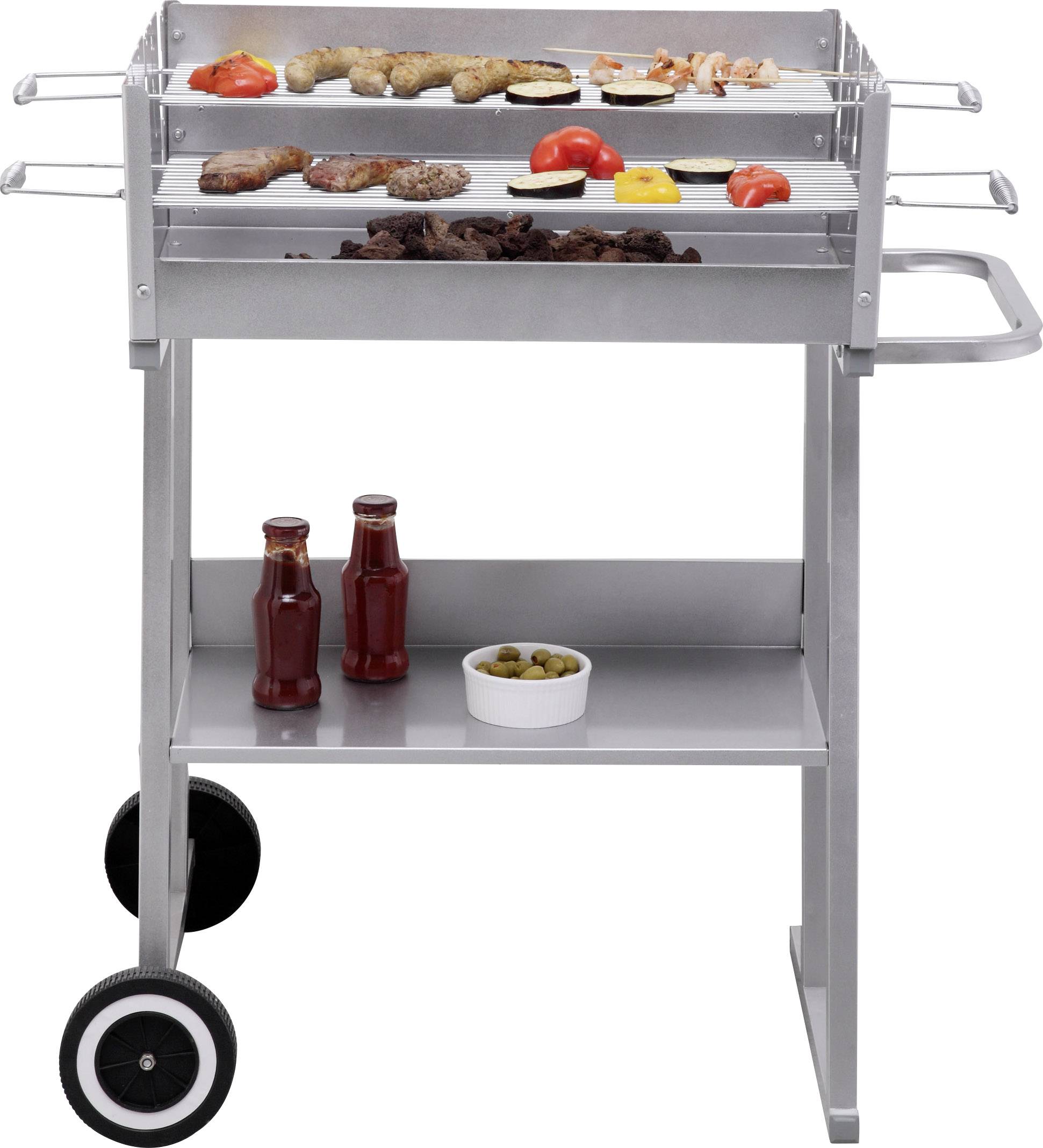 tepro Garten Pasadena Holzkohle Grill mit Windschutz Silber