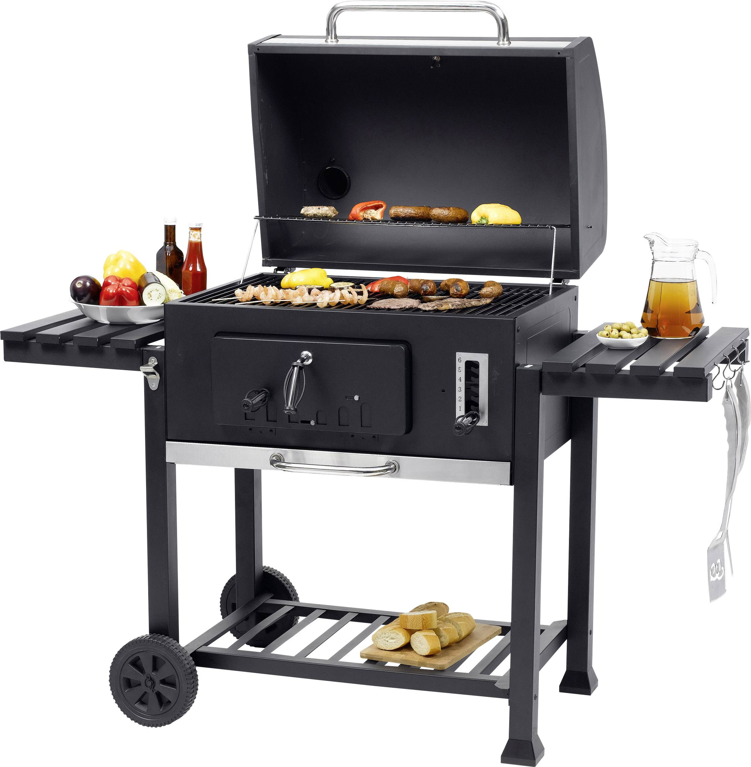 tepro Garten Toronto XXL Grillwagen Holzkohle-Grill Thermometer im Deckel Schwarz, Edelstahl