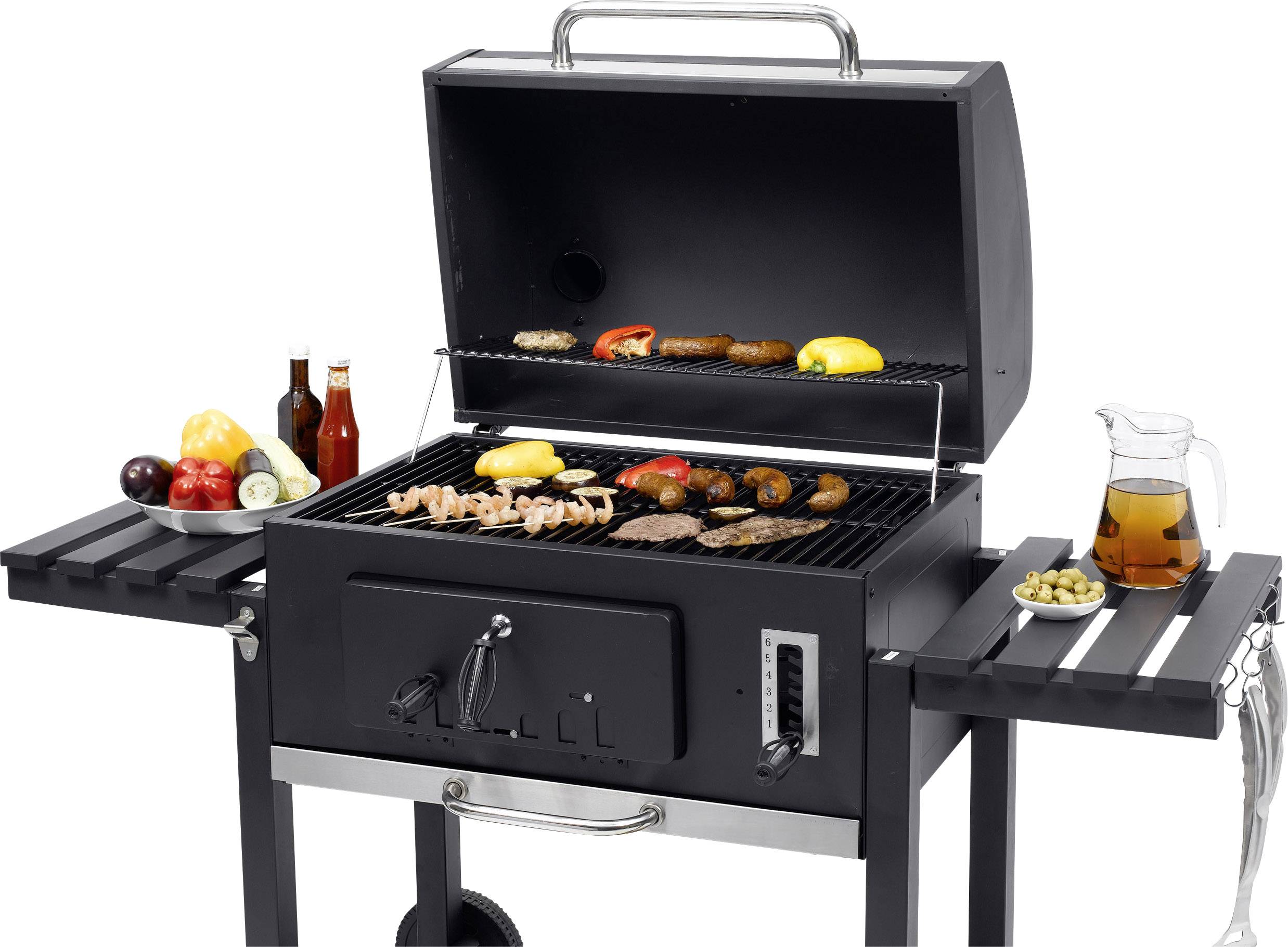 tepro Garten Toronto XXL Grillwagen Holzkohle-Grill Thermometer im Deckel Schwarz, Edelstahl