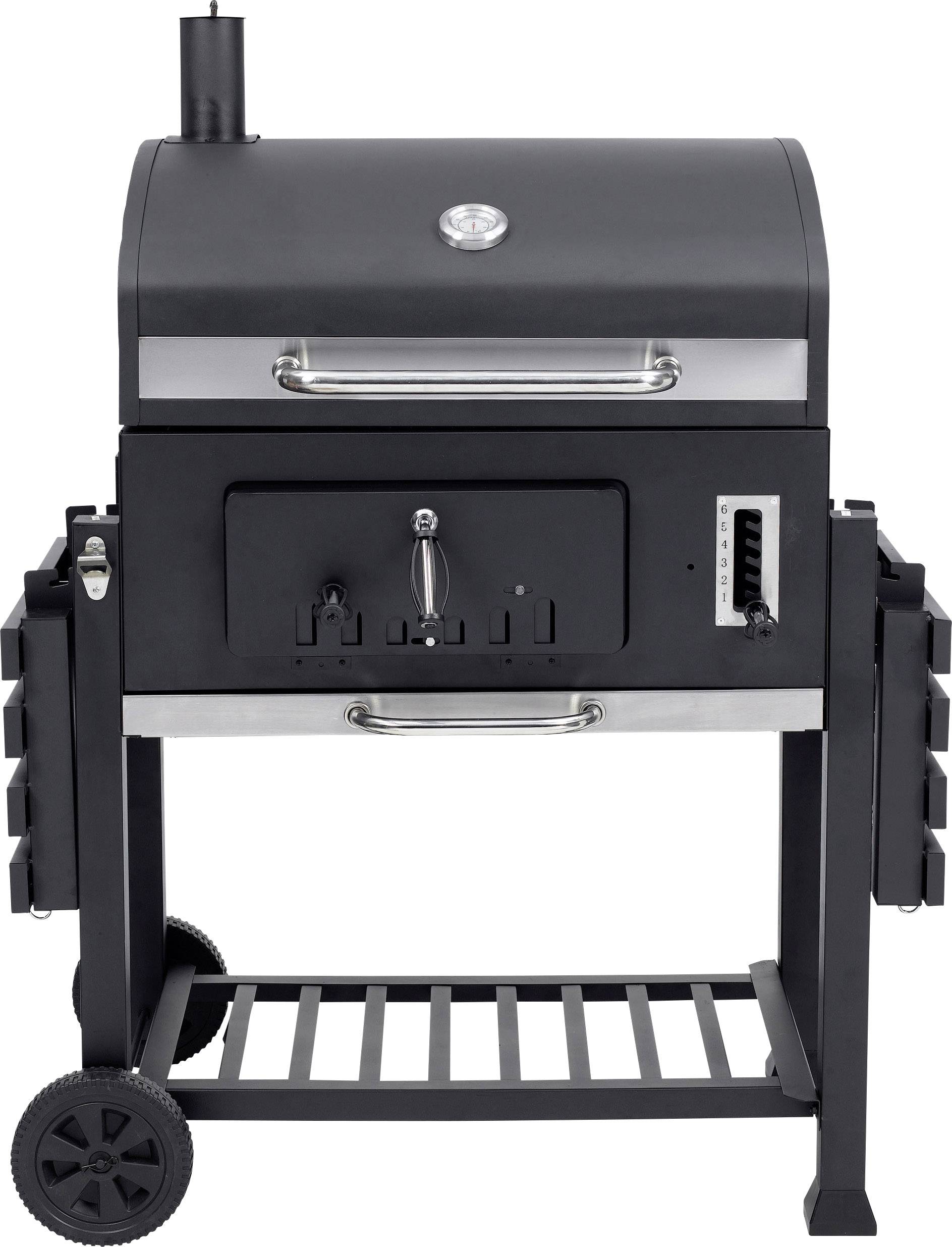 tepro Garten Toronto XXL Grillwagen Holzkohle-Grill Thermometer im Deckel Schwarz, Edelstahl