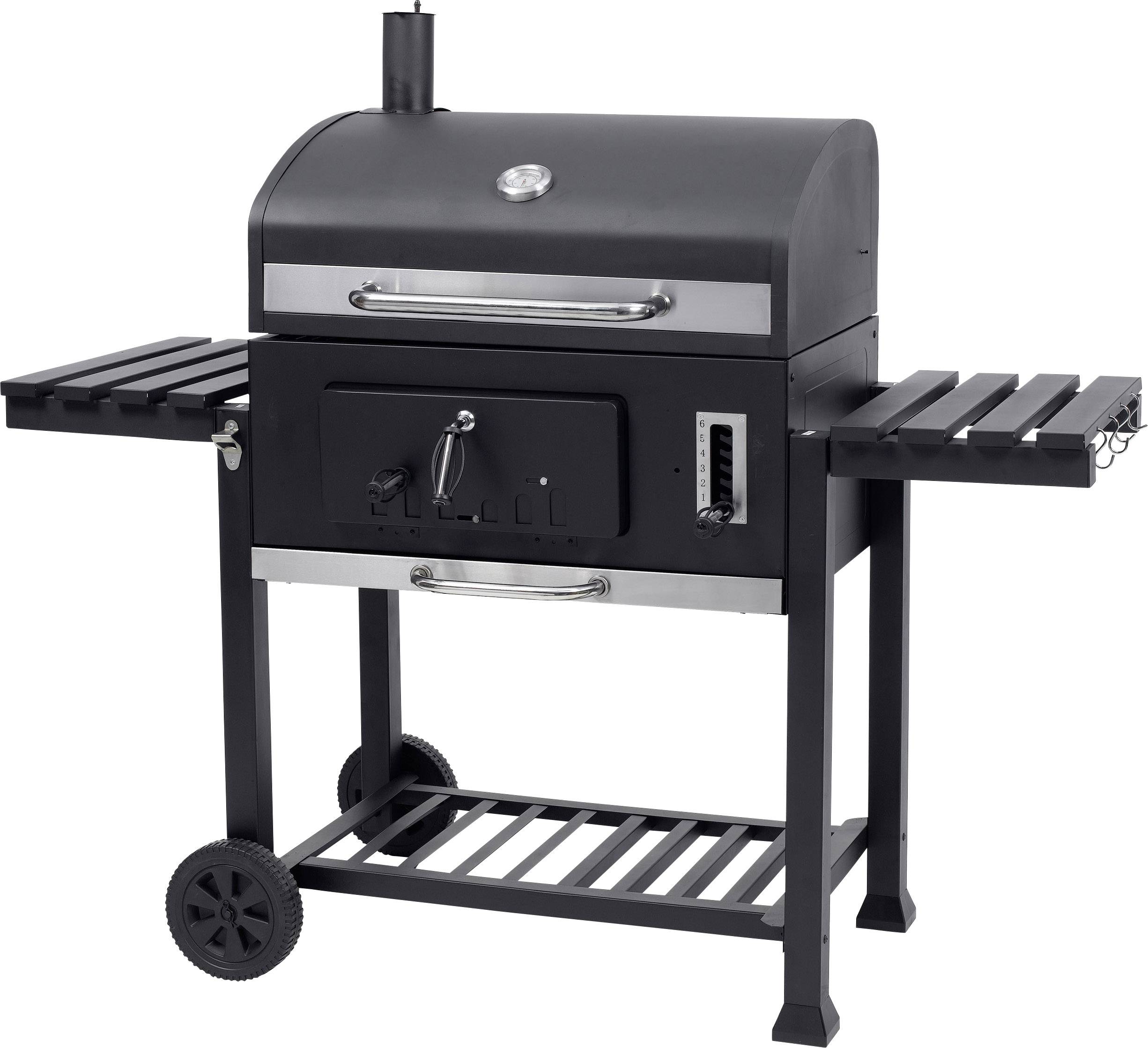 tepro Garten Toronto XXL Grillwagen Holzkohle-Grill Thermometer im Deckel Schwarz, Edelstahl