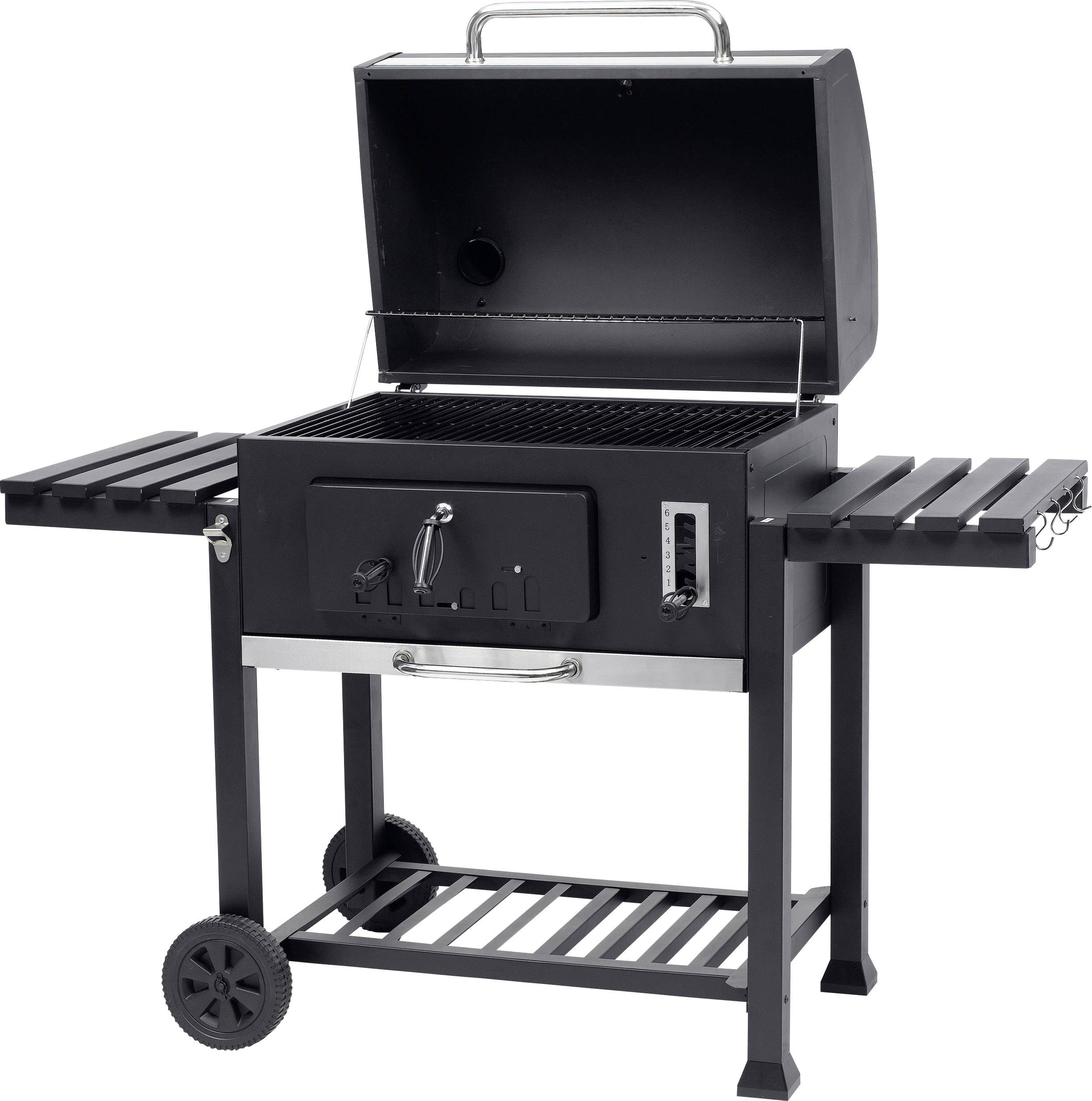 tepro Garten Toronto XXL Grillwagen Holzkohle-Grill Thermometer im Deckel Schwarz, Edelstahl