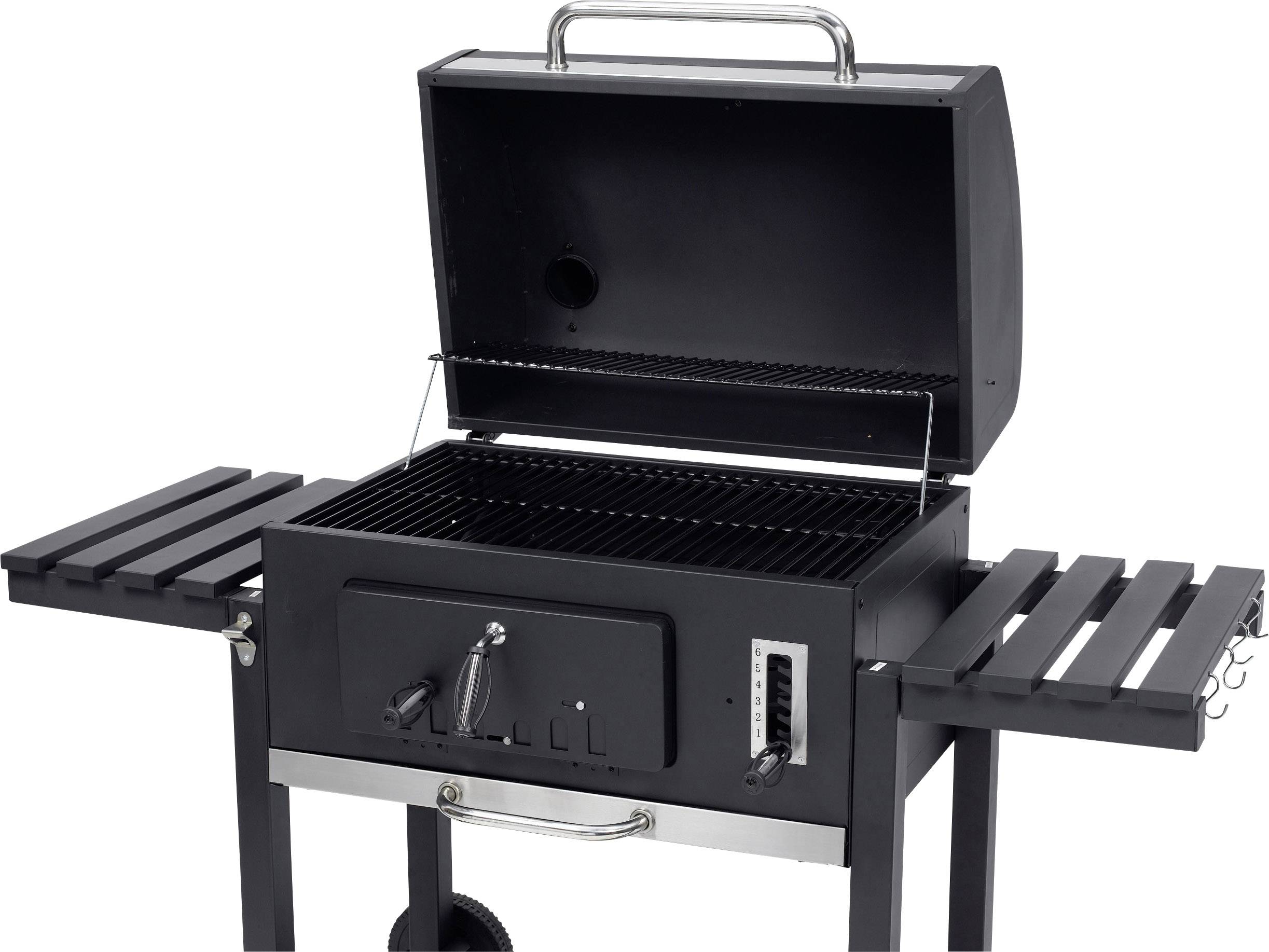 tepro Garten Toronto XXL Grillwagen Holzkohle-Grill Thermometer im Deckel Schwarz, Edelstahl