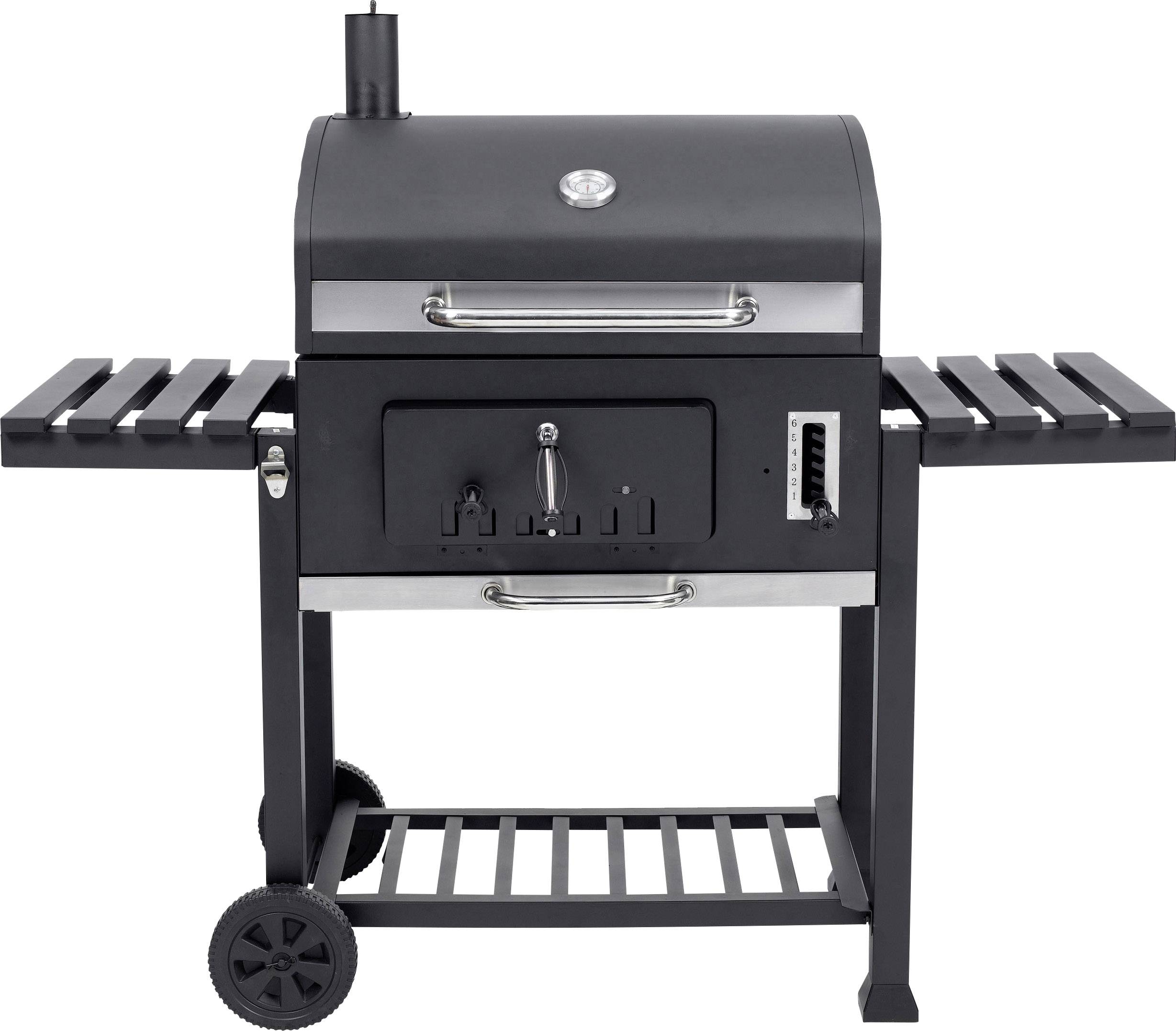 tepro Garten Toronto XXL Grillwagen Holzkohle-Grill Thermometer im Deckel Schwarz, Edelstahl