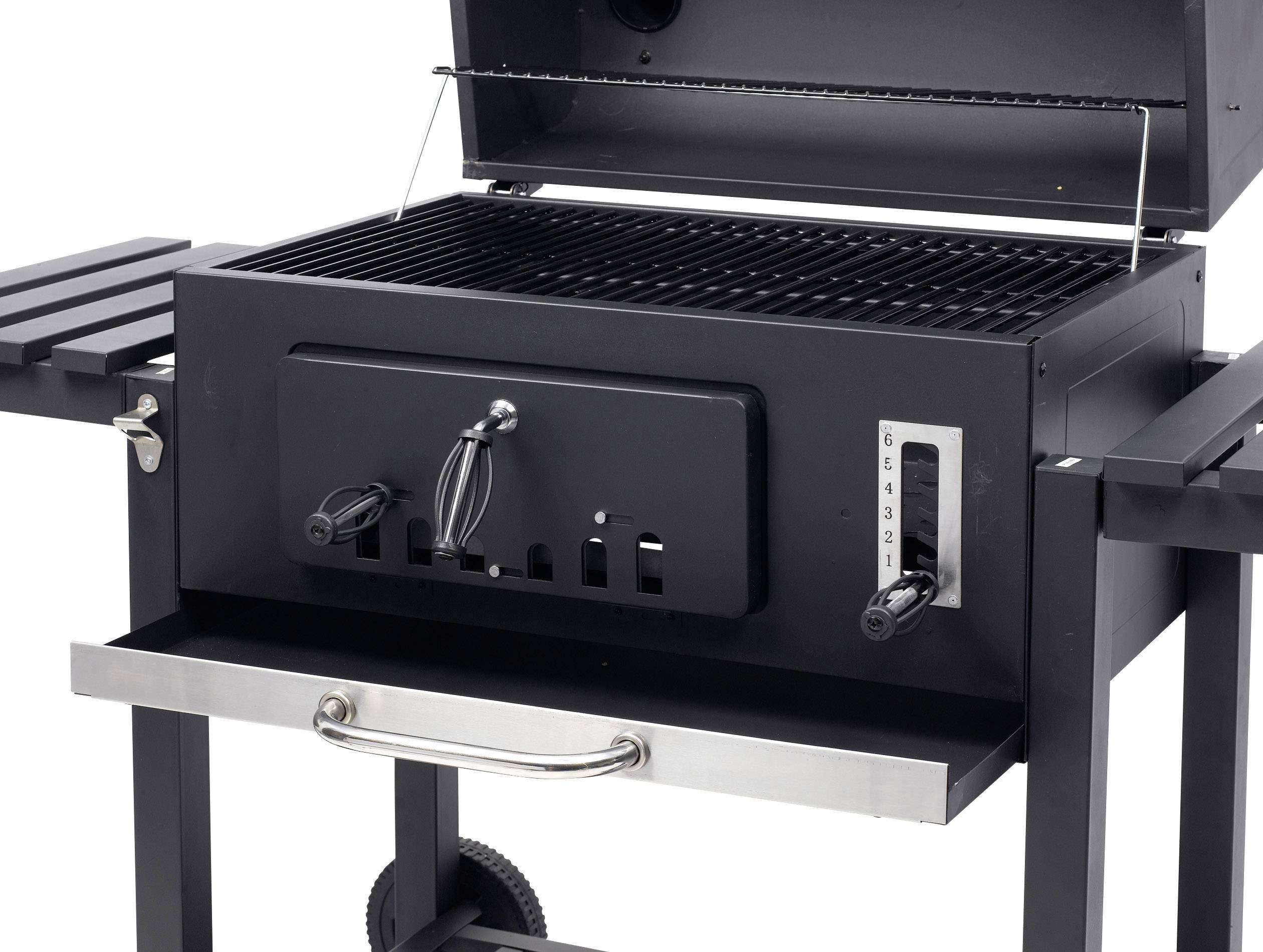 tepro Garten Toronto XXL Grillwagen Holzkohle-Grill Thermometer im Deckel Schwarz, Edelstahl