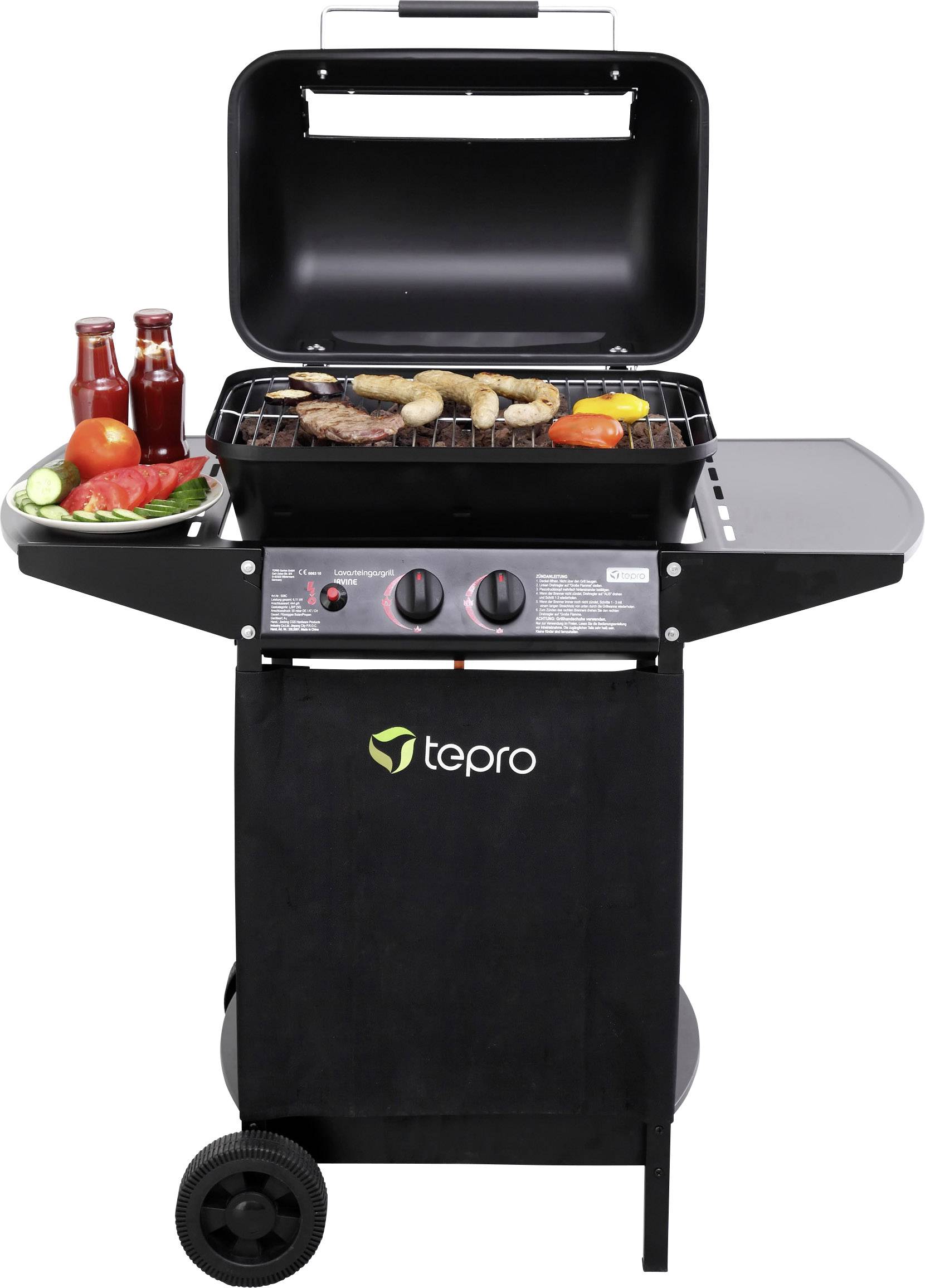 tepro Garten Irvine Lavastein, Grillwagen Gas-Grill 2 Brenner Schwarz