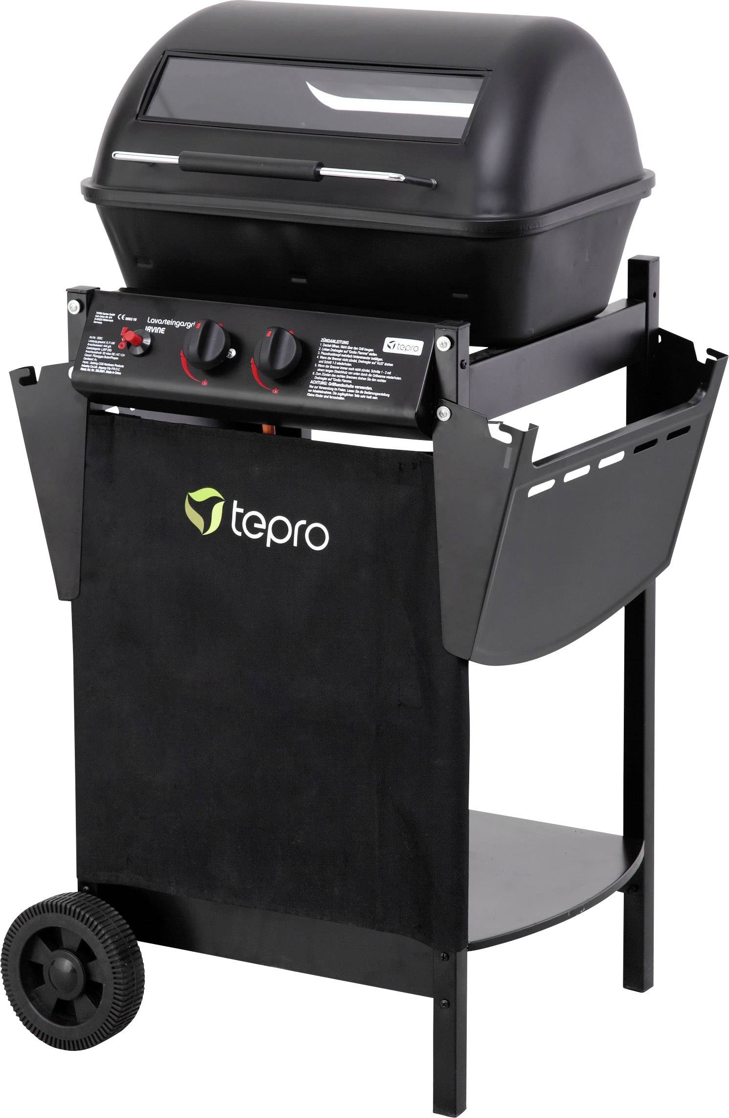 tepro Garten Irvine Lavastein, Grillwagen Gas-Grill 2 Brenner Schwarz