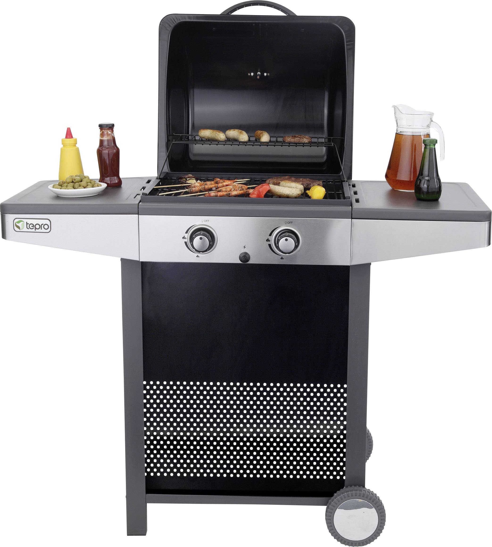 Tepro Garten Princeton Gas Grill 2 Brenner, Thermometer im Deckel Schwarz, Silber