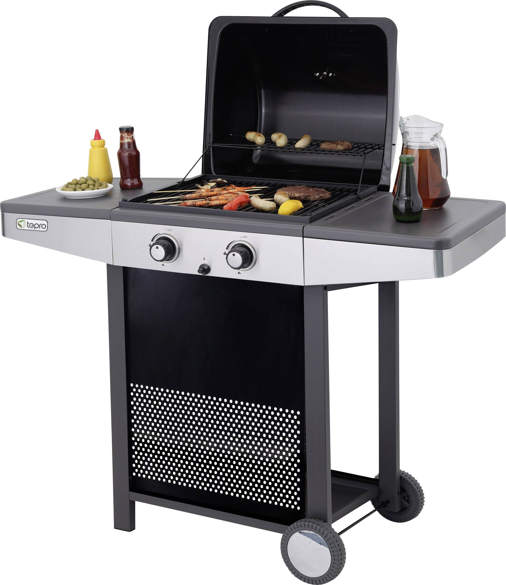 Tepro Garten Princeton Gas Grill 2 Brenner, Thermometer im Deckel Schwarz, Silber