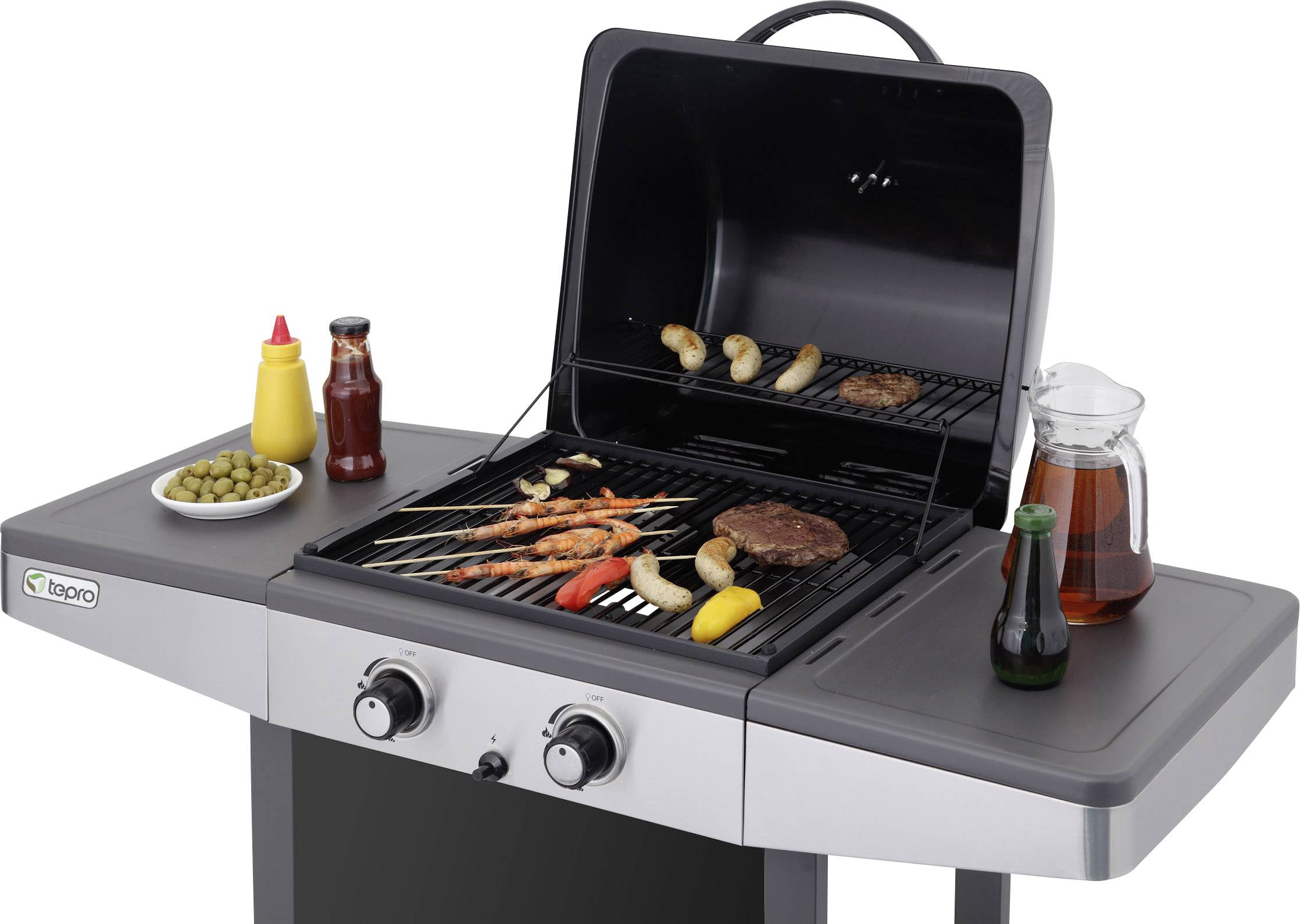 Tepro Garten Princeton Gas Grill 2 Brenner, Thermometer im Deckel Schwarz, Silber