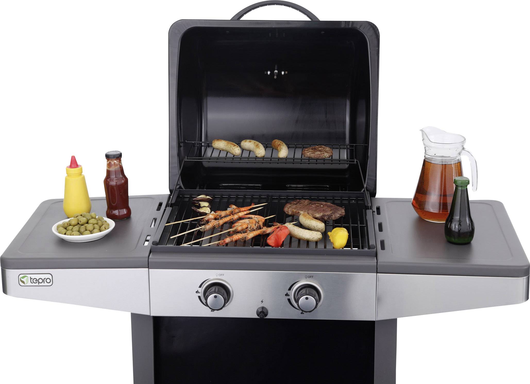 Tepro Garten Princeton Gas Grill 2 Brenner, Thermometer im Deckel Schwarz, Silber