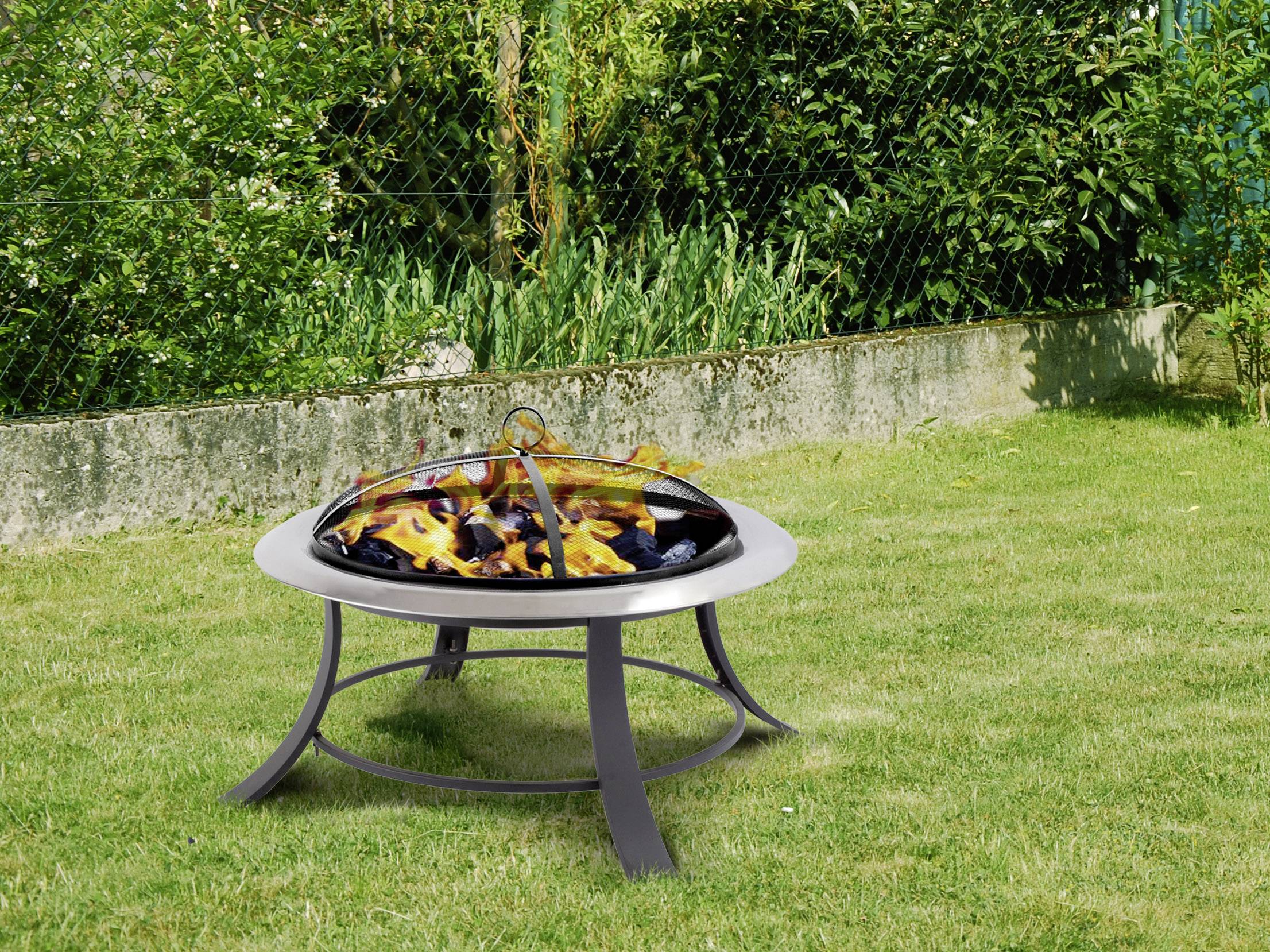 tepro Garten Silver City Rund Feuerstelle mit Funkenschutz Schwarz, Silber